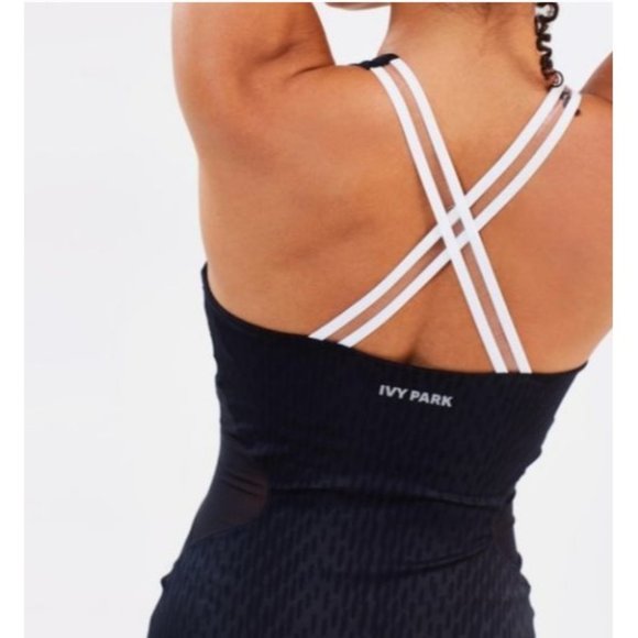 IVY PARK Mesh Panel One Piece Bodysuit Swimsuit Black White X-Back XXS NWOT $90 - Picture 5 of 13